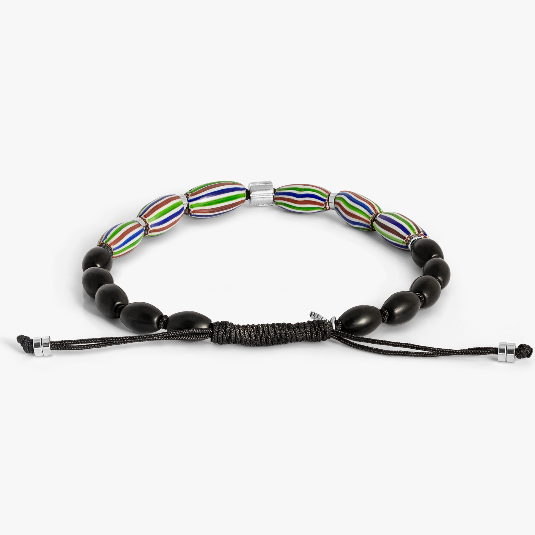 Watermelon Chevron Macrame Bracelet in Black Agate (Limited Edition)