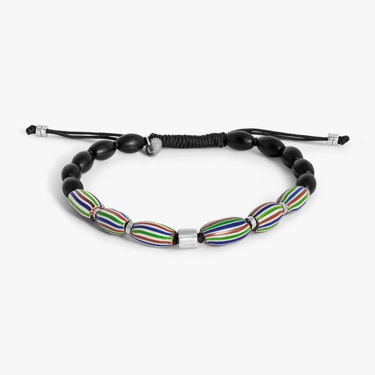 Watermelon Chevron Macrame Bracelet in Black Agate (Limited Edition)