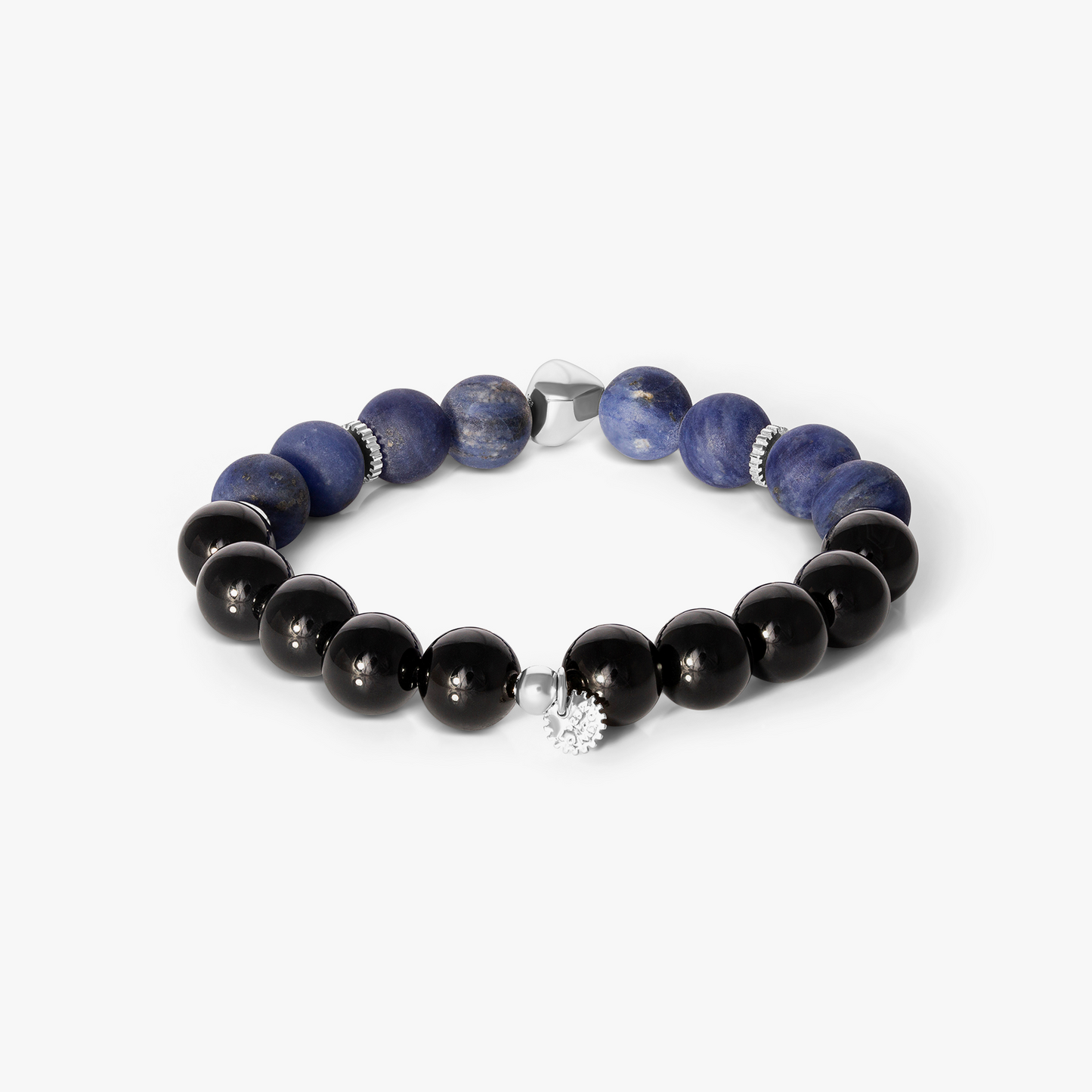 Maxi Nugget Beaded Bracelet in Rhodium plated with Sodalite & Black Agate