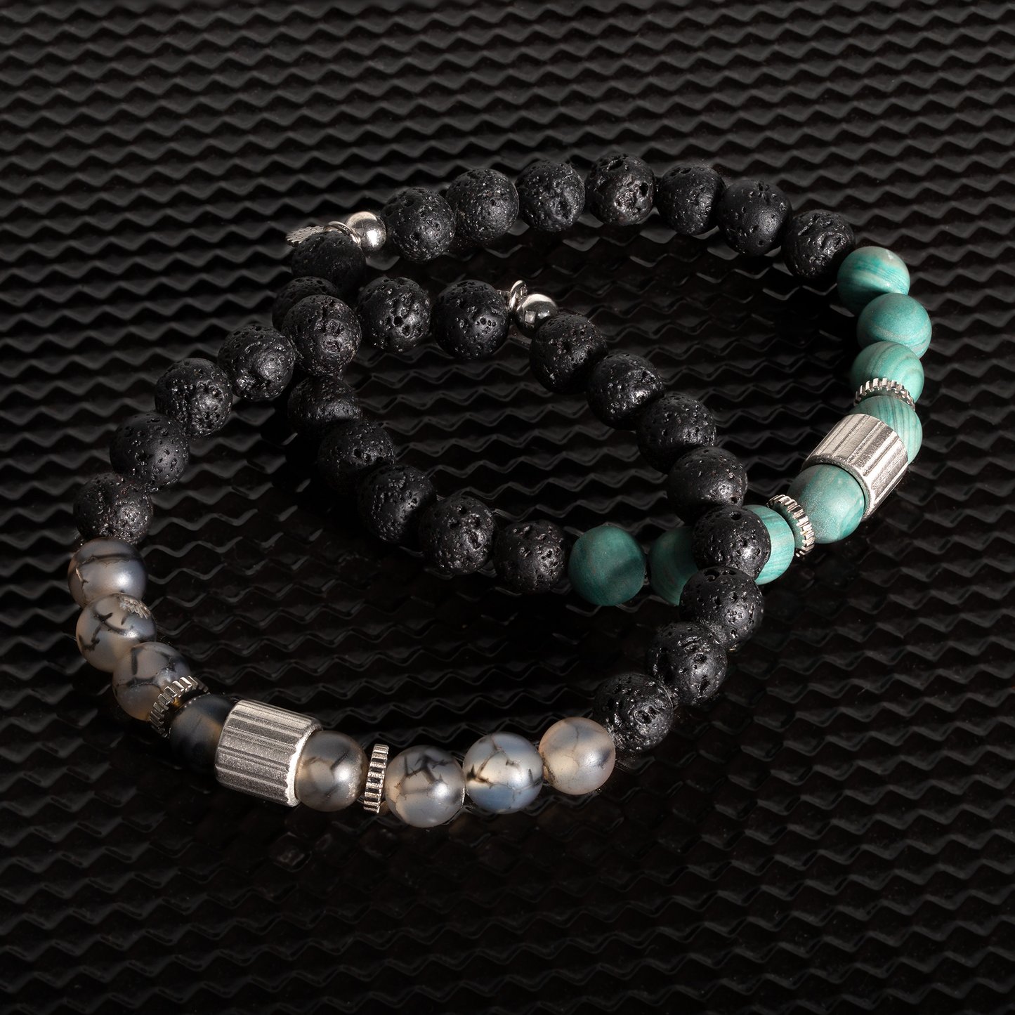 Rigato Lava Beaded Bracelet in Grey Fire Agate