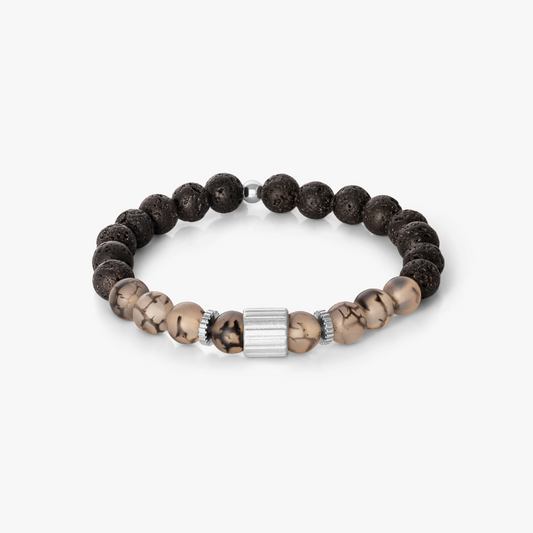 Rigato Lava Beaded Bracelet in Grey Fire Agate