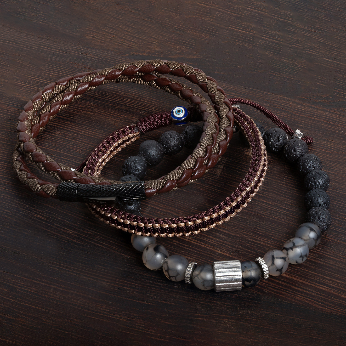 Evil Eye Macrame Bracelet in Brown