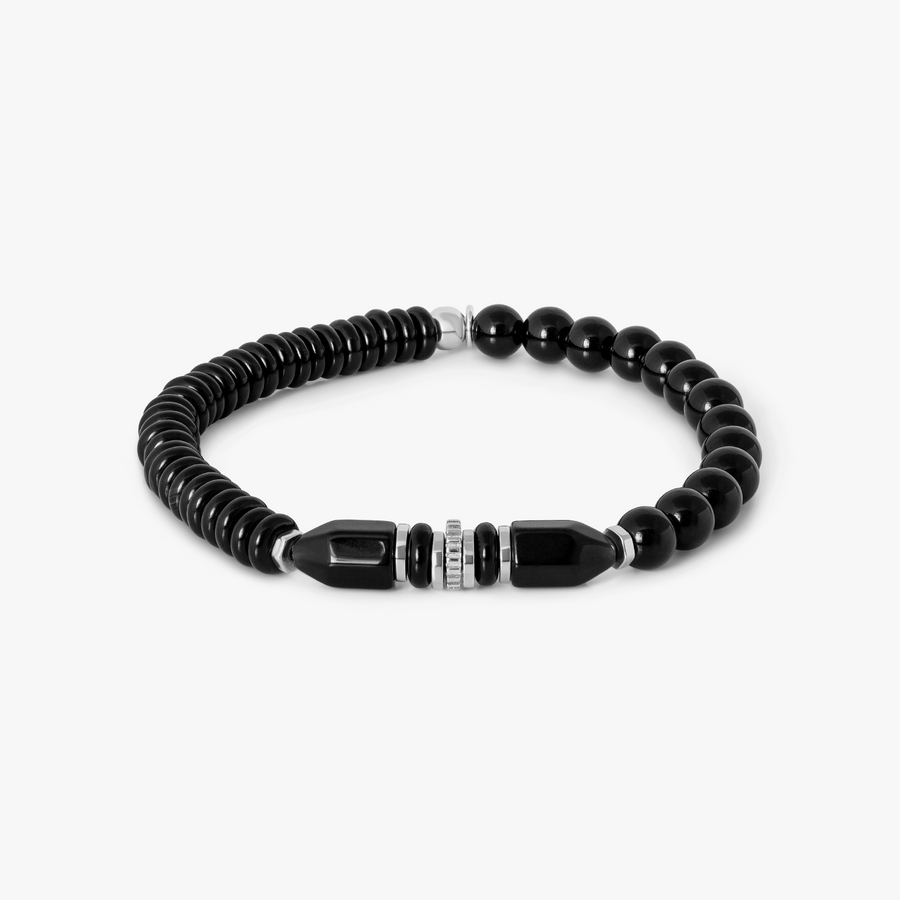 Totem Disc Bead Bracelet in Black Agate With Sterling Silver