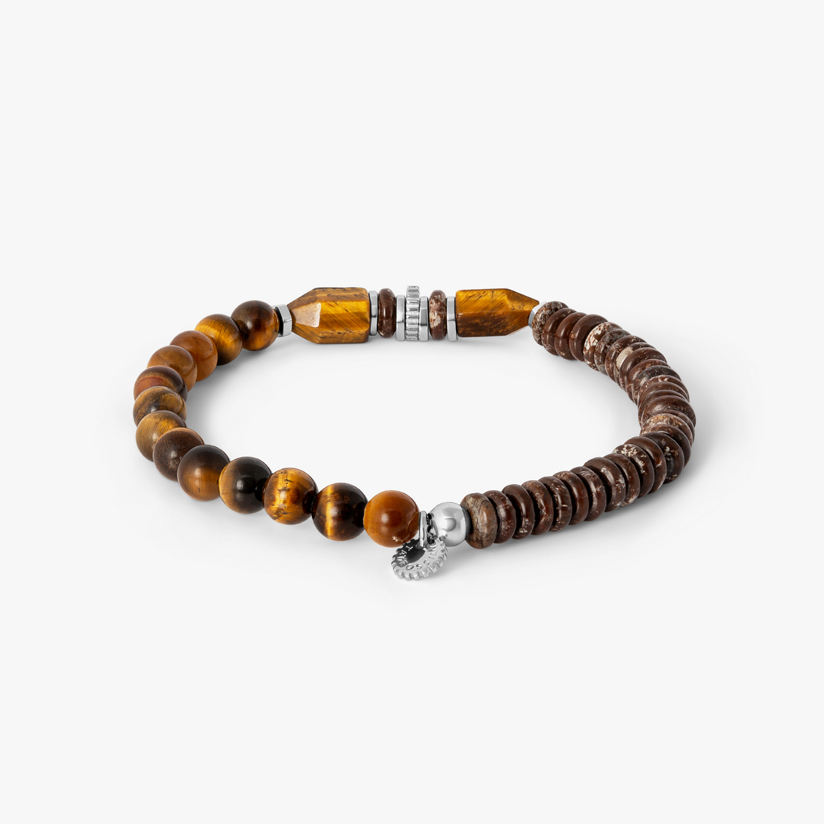 Totem Disc Bead Bracelet in Tiger Eye With Sterling Silver