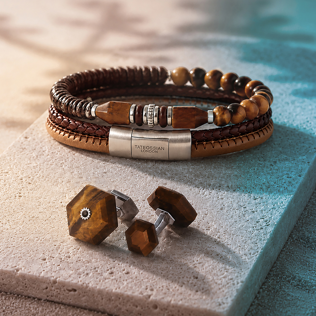 Totem Disc Bead Bracelet in Tiger Eye With Sterling Silver