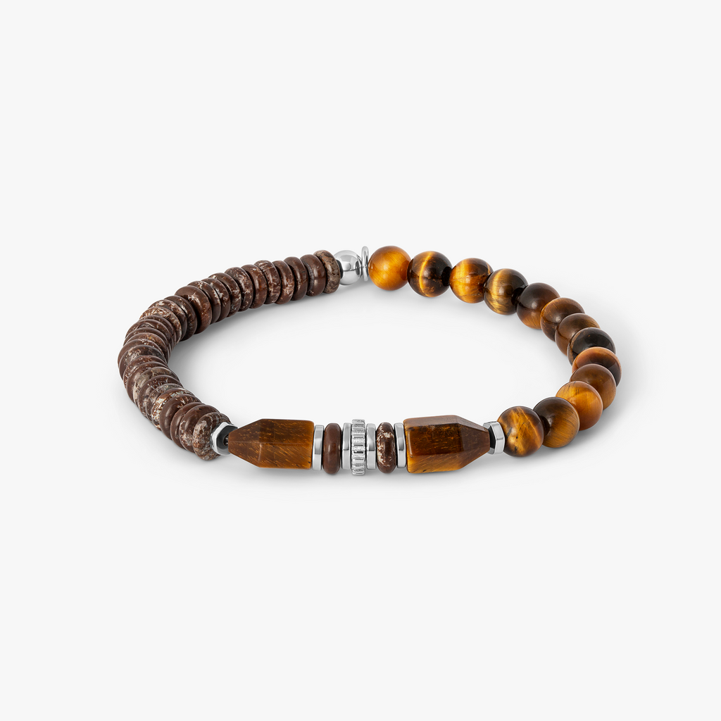 Totem Disc Bead Bracelet in Tiger Eye With Sterling Silver