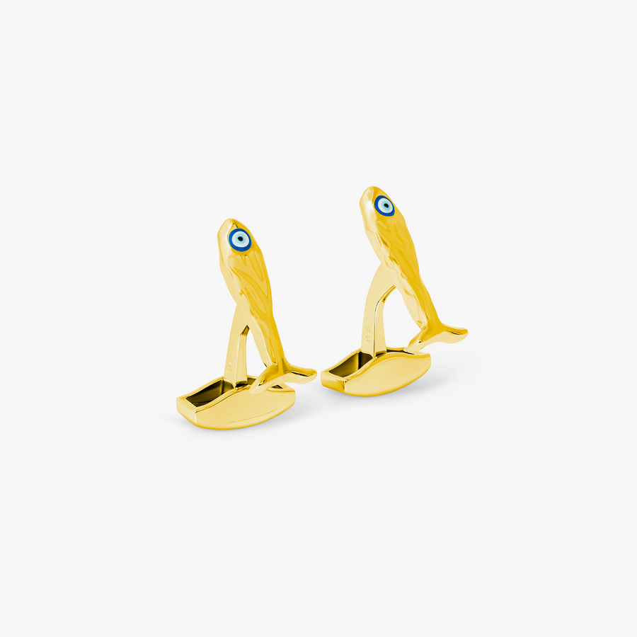 Feng Shui Fish Cufflinks In Yellow Gold Plated Sterling Silver