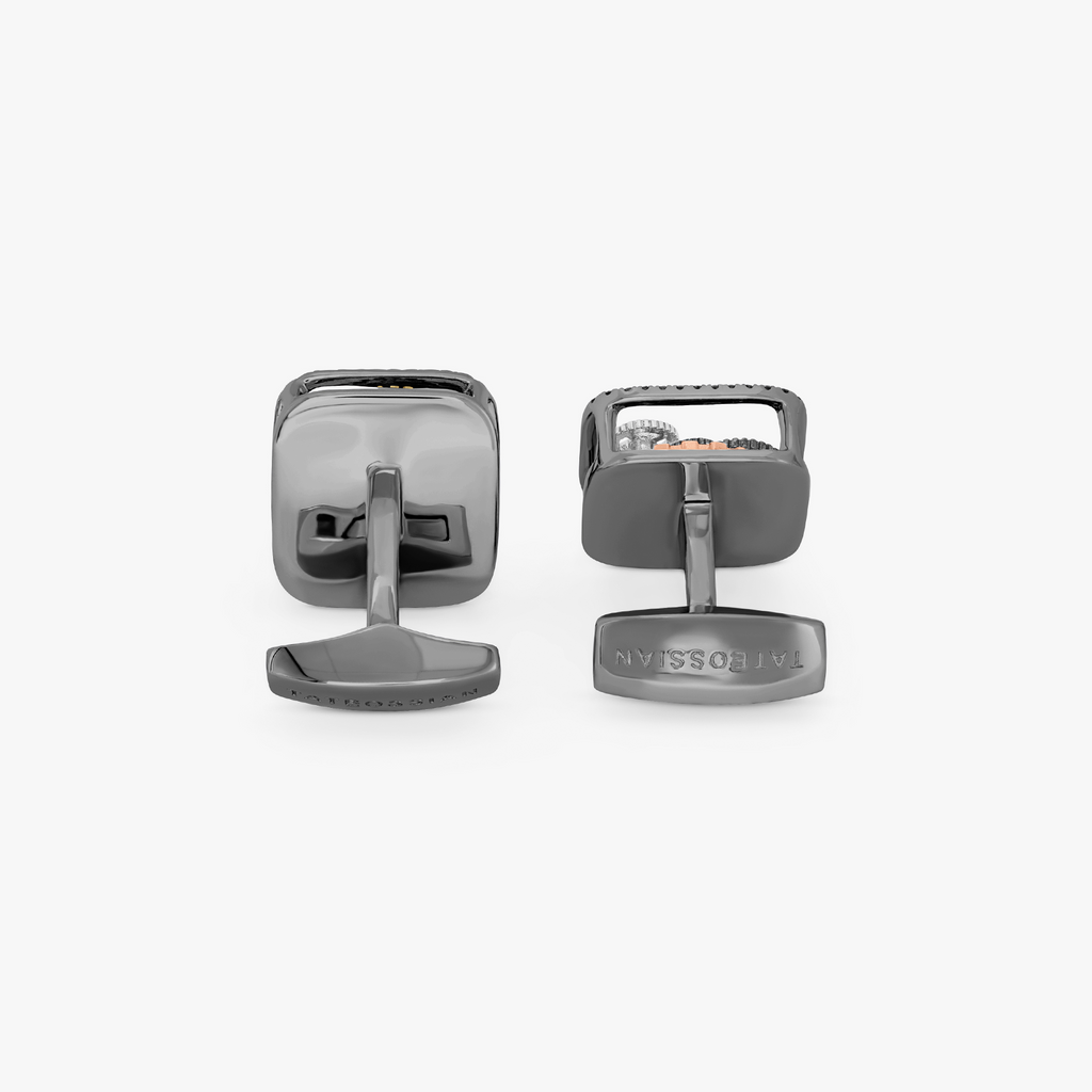 Square Gear Cufflinks With Black Diamonds