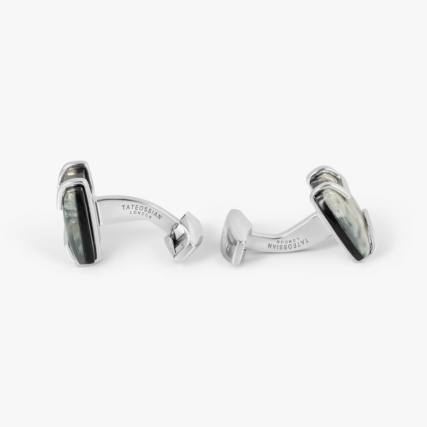 Legacy Cufflinks In Rhodium Plated Sterling Silver With Sky Plume Agate
