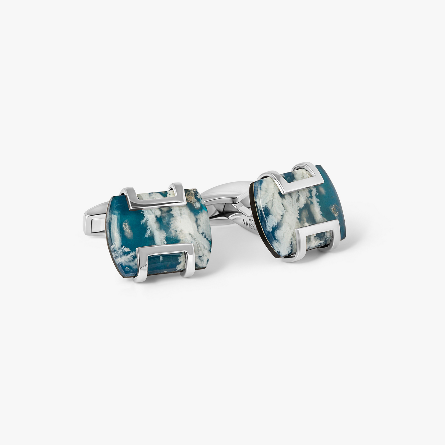 Legacy Cufflinks In Rhodium Plated Sterling Silver With Sky Plume Agate