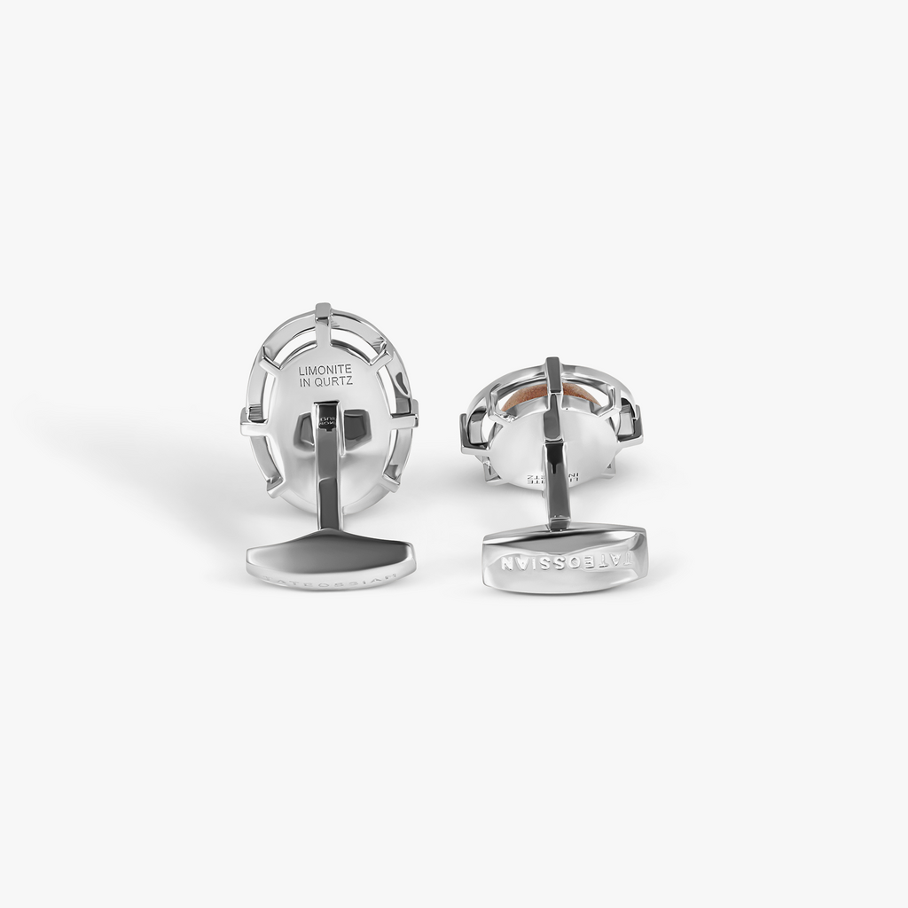 Legacy Cufflinks In Rhodium Plated Sterling Silver With Orange Limonite