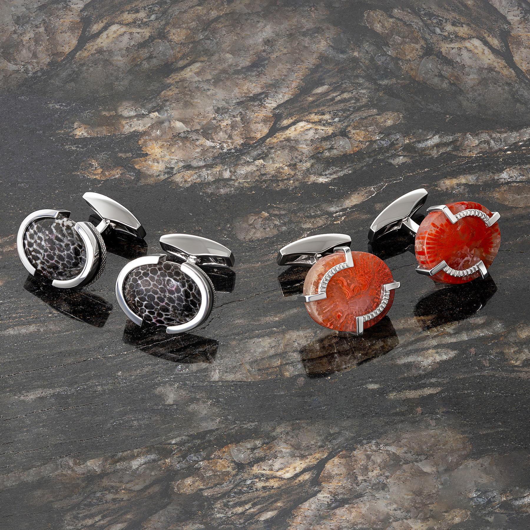 Bryozoan Pebble Cufflinks In Sterling Silver