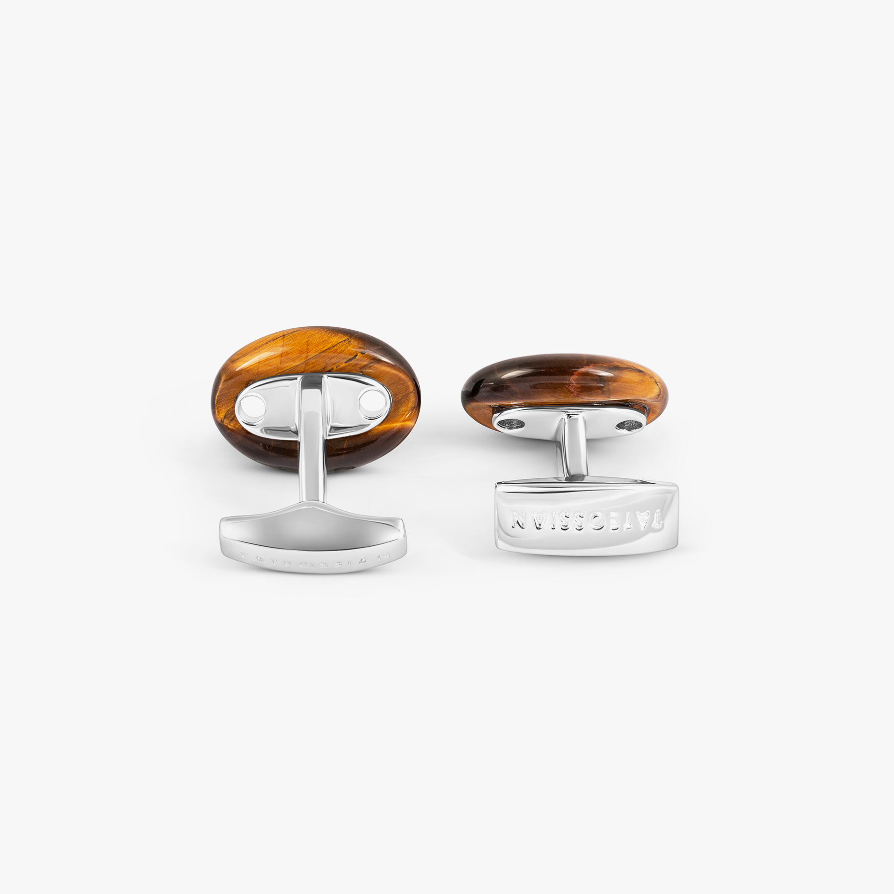 Marine Link Cufflinks In Rhodium Plated Sterling Silver With Tiger Eye
