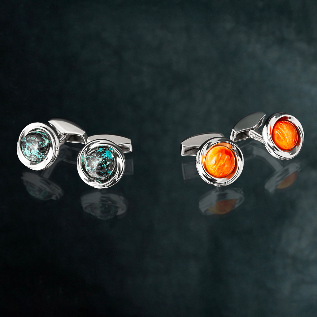 Mobius Semi Precious Cufflinks In Sterling Silver With Spiny Oyster