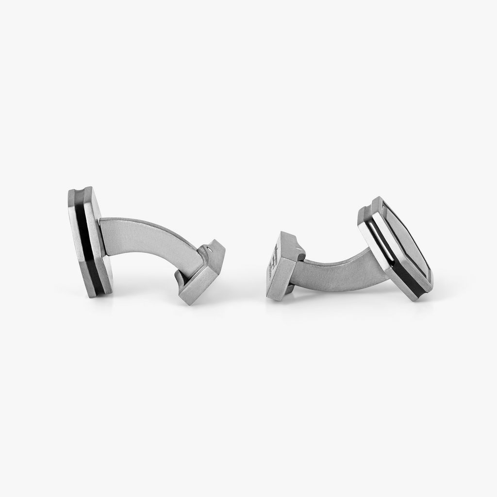 Automobili Lamborghini Hex Cufflinks & Shirt Studs in Titanium with Black Enamel, featuring hexagonal design.