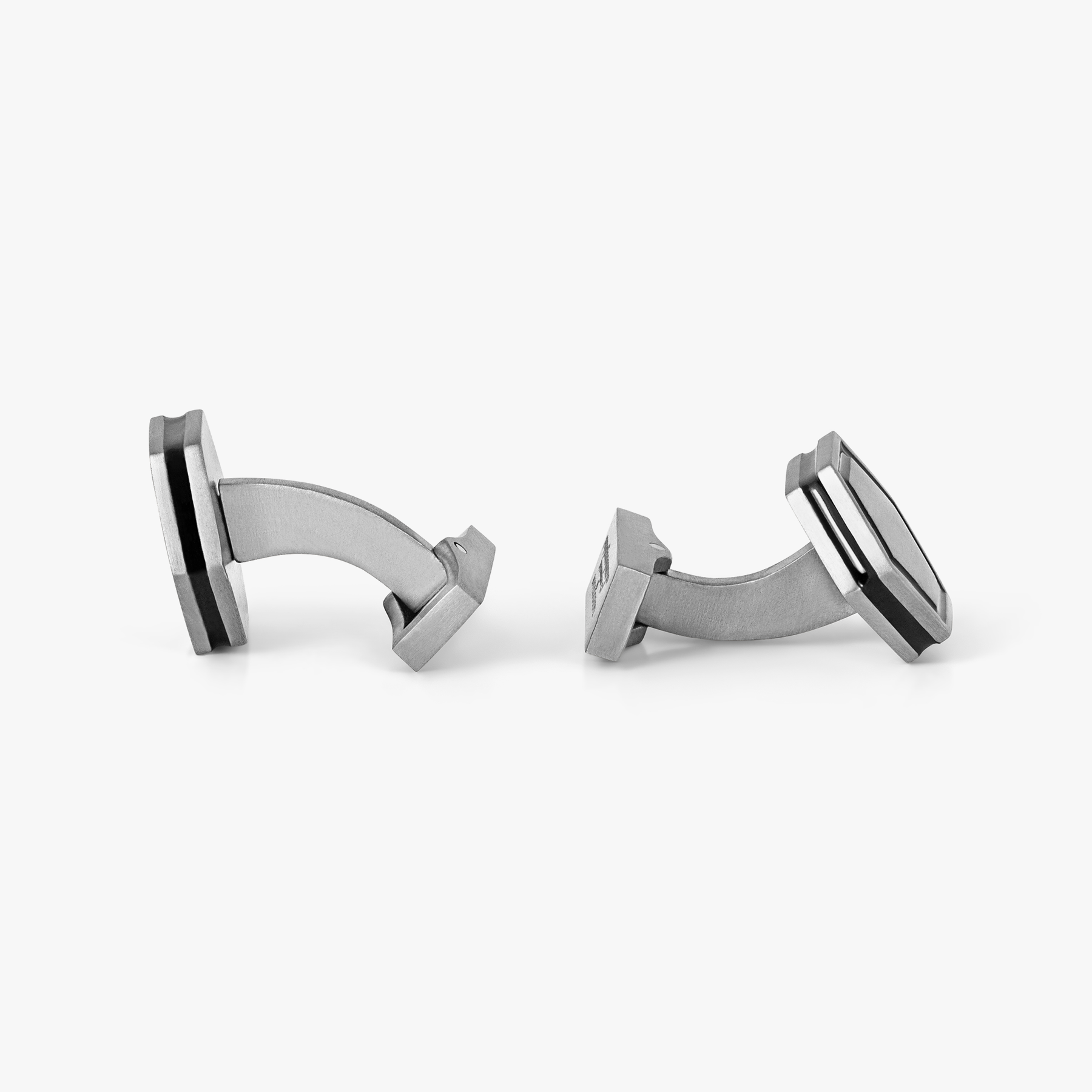 Automobili Lamborghini Hex Cufflinks & Shirt Studs in Titanium with Black Enamel, featuring hexagonal design.