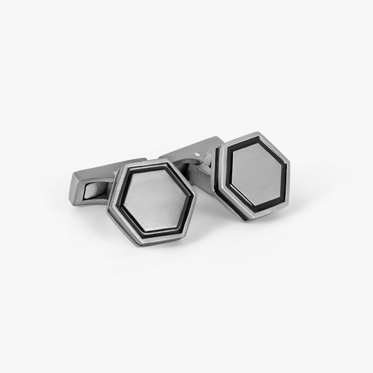 Lamborghini Hex Cufflinks In Titanium With Black Enamel