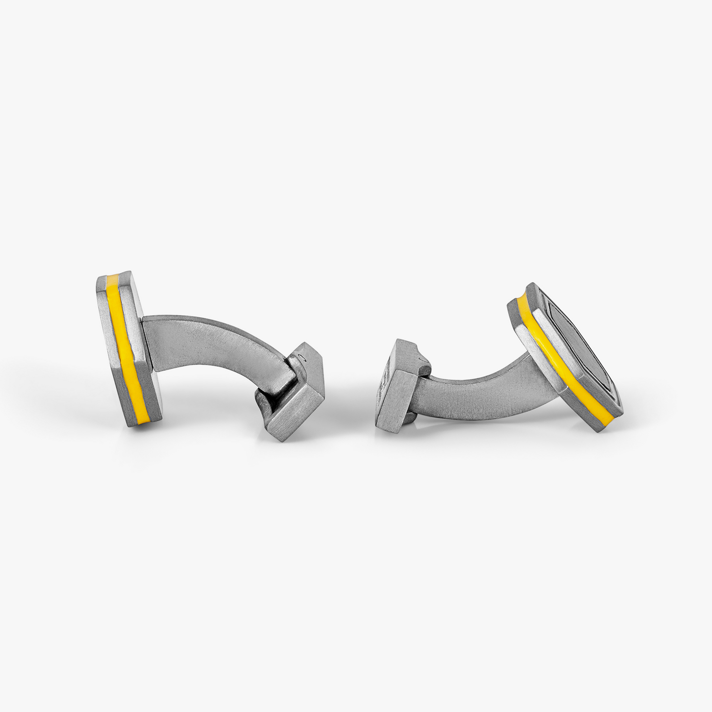 Automobili Lamborghini Hex Cufflinks & Shirt Studs In Titanium With Yellow and Black Enamel