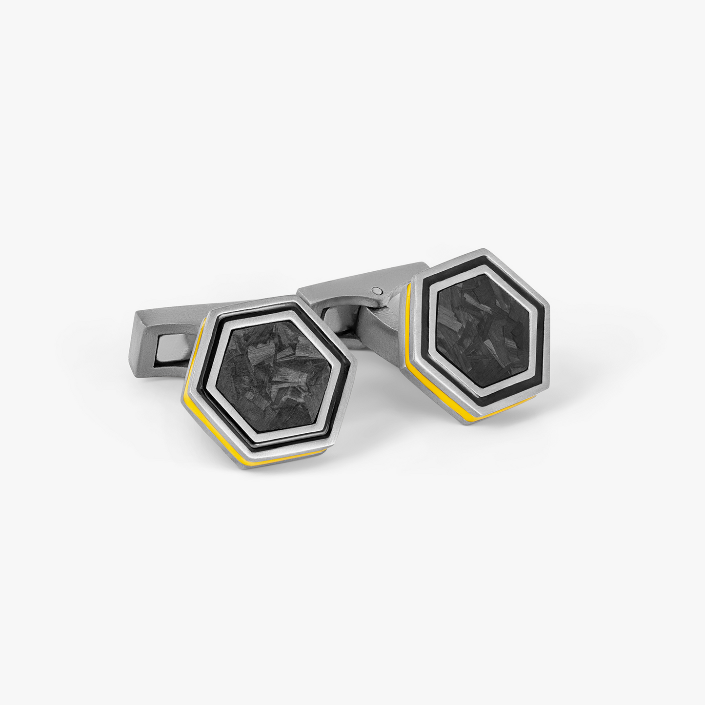 Automobili Lamborghini Hex Cufflinks & Shirt Studs In Titanium With Yellow and Black Enamel