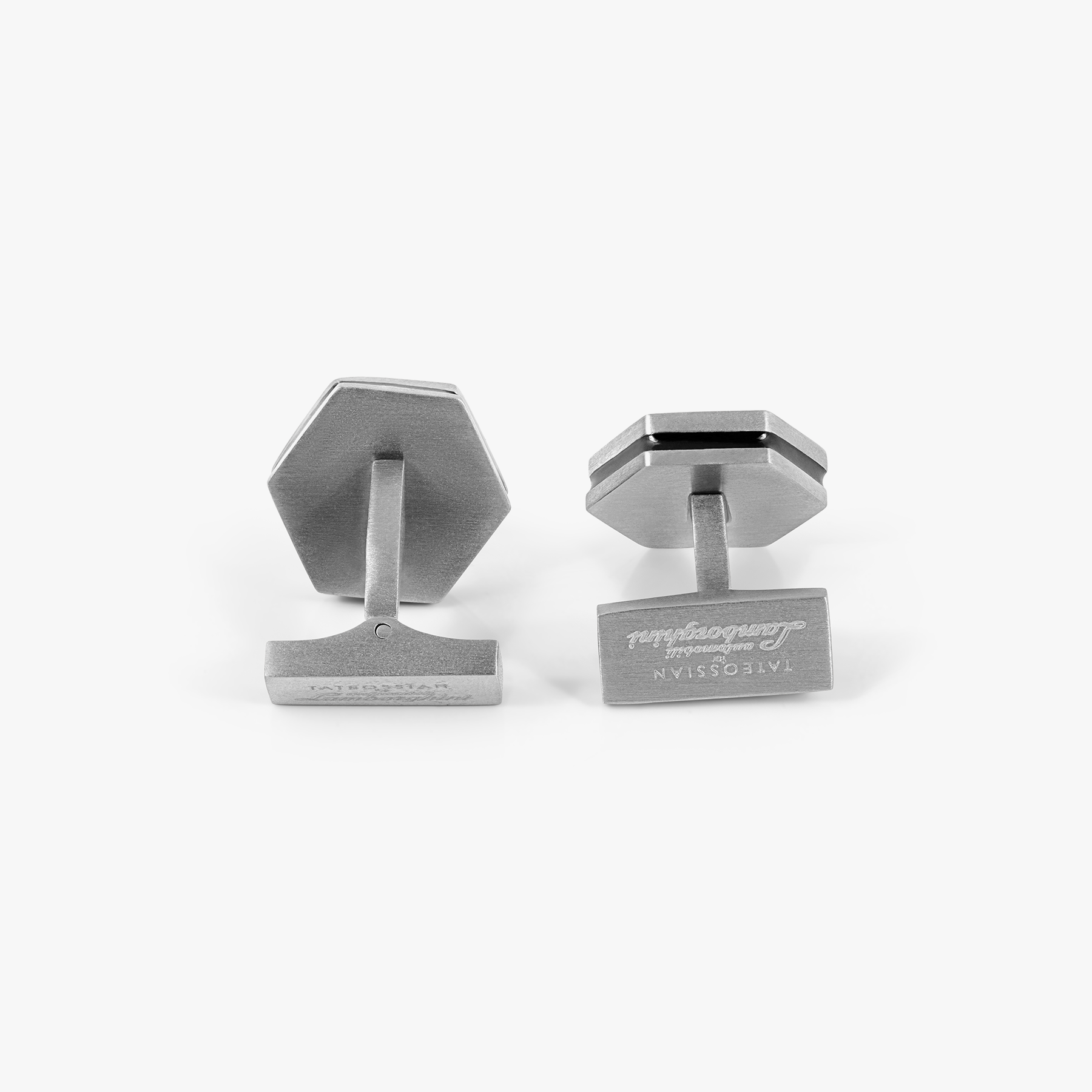 Automobili Lamborghini Hex Cufflinks In Titanium With Black Diamonds