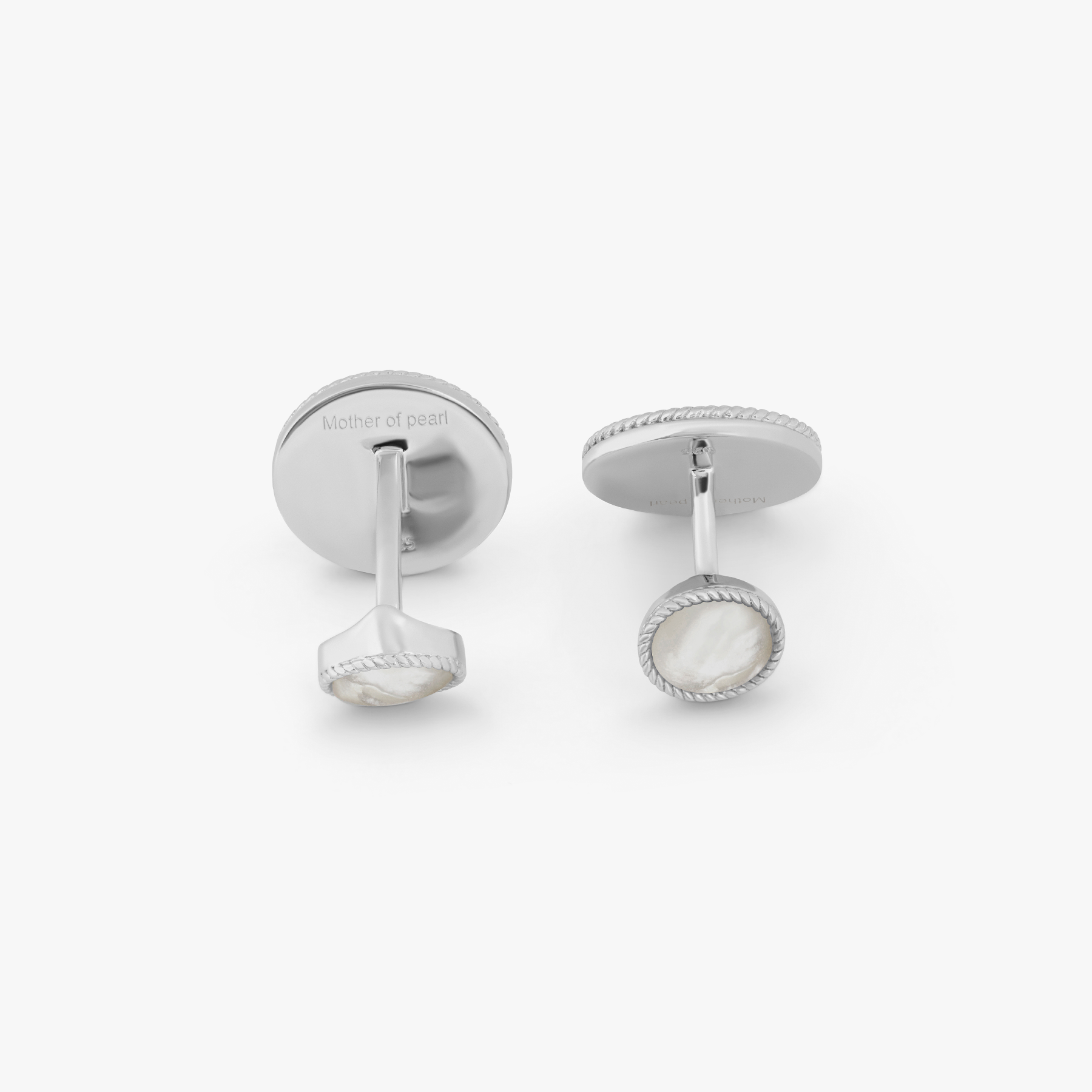 Cable Oval Cufflinks In Sterling Silver with White MOP
