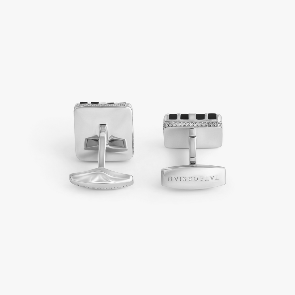 Rigato Mosaic Cufflink in Sterling Silver with Onyx