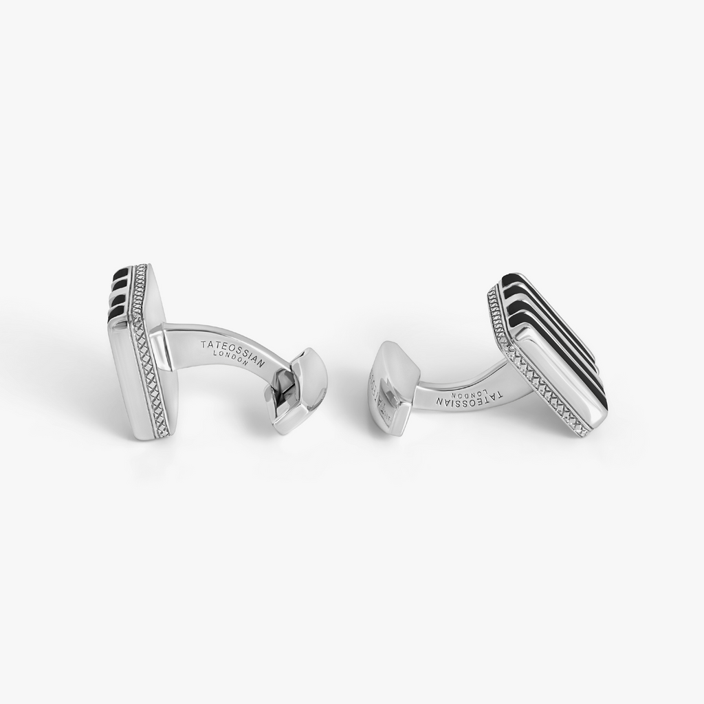 Rigato Mosaic Cufflink in Sterling Silver with Onyx