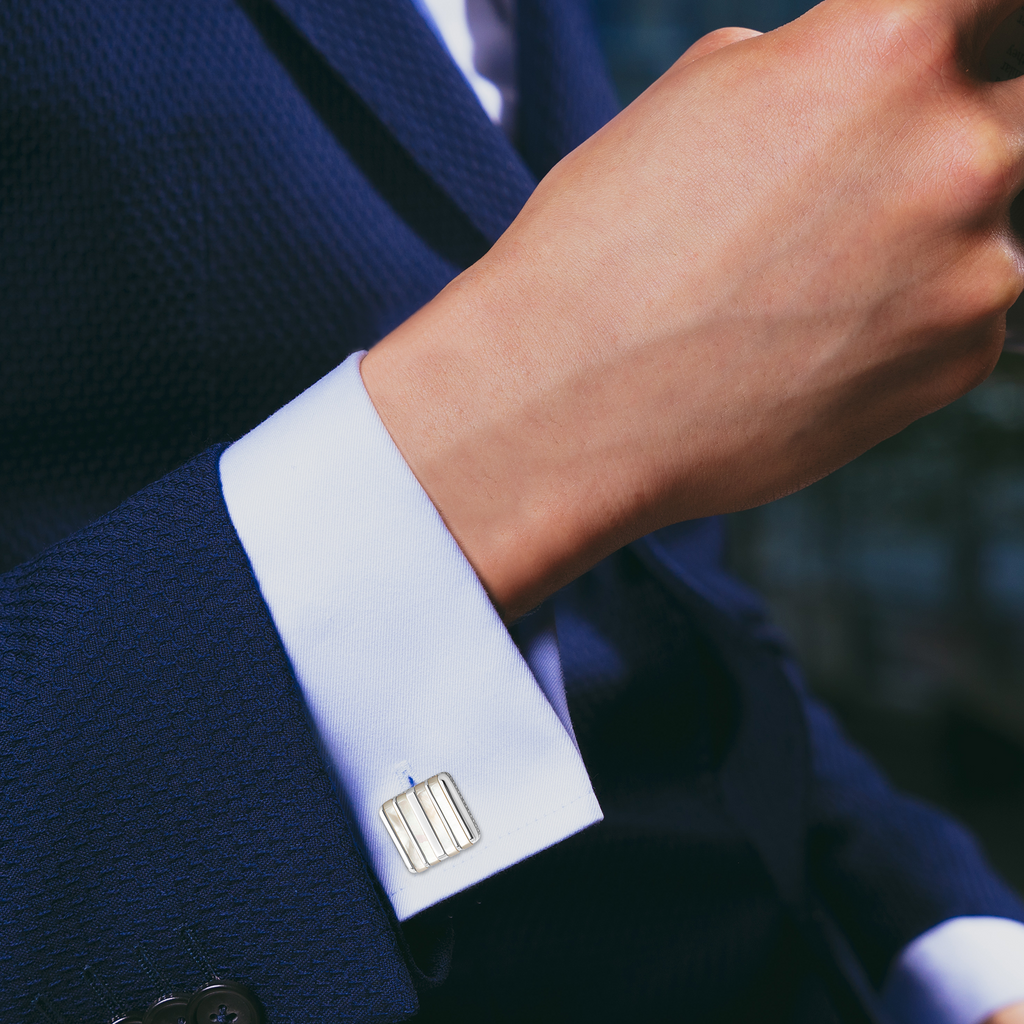 Rigato Mosaic Cufflink in Sterling Silver with White MOP