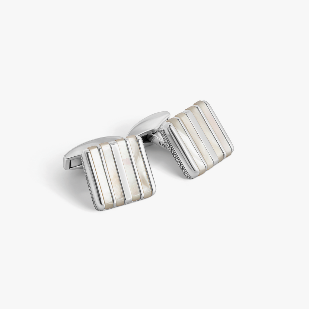 Rigato Mosaic Cufflink in Sterling Silver with White MOP