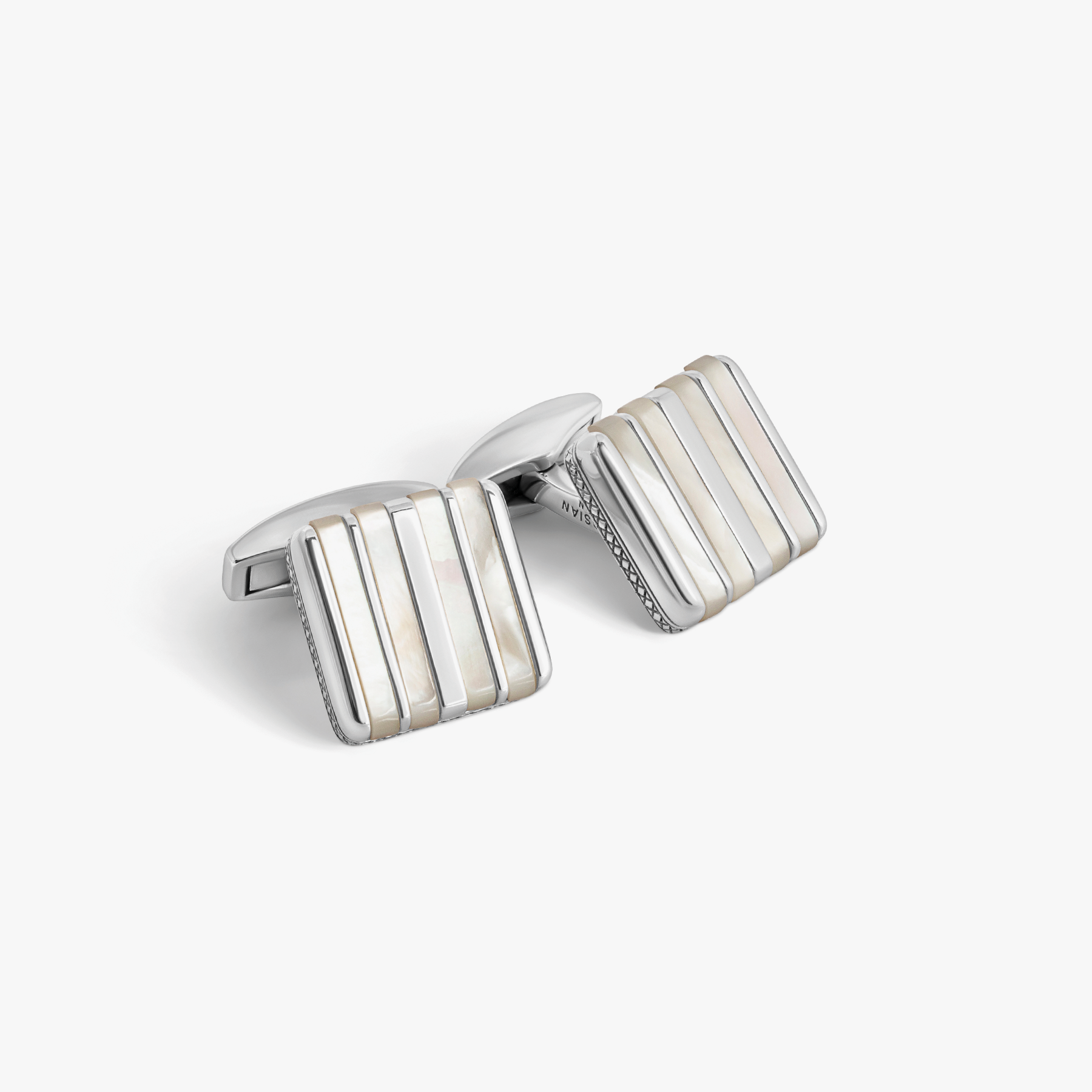 Rigato Mosaic Cufflink in Sterling Silver with White MOP