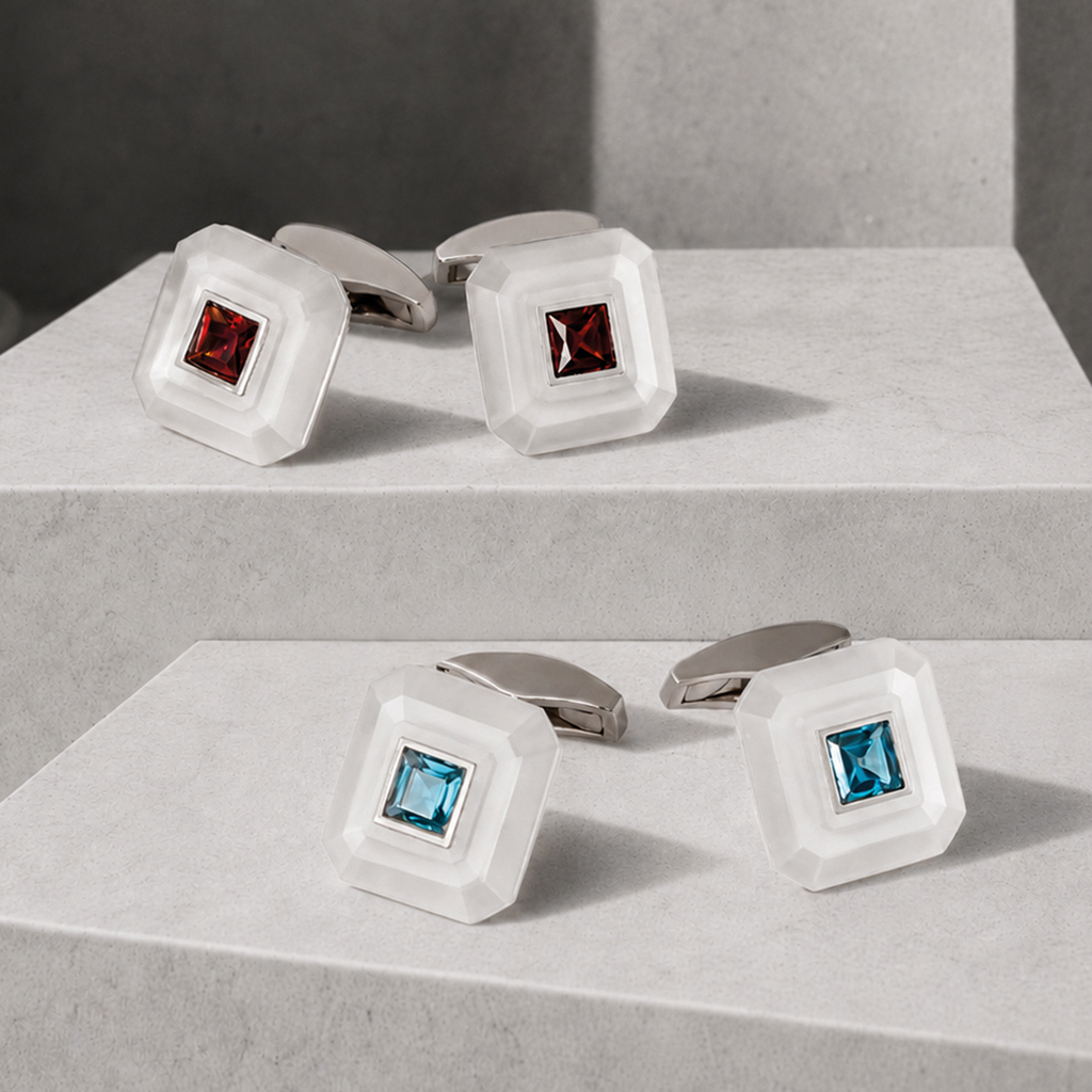 Art Deco Ice Gem Stone Cufflinks in Garnet