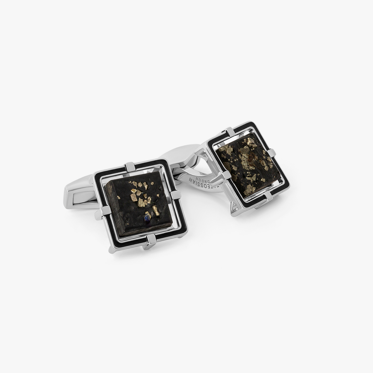 Suspended Slate Pyrite Cufflinks in Sterling Silver | Limited Edition