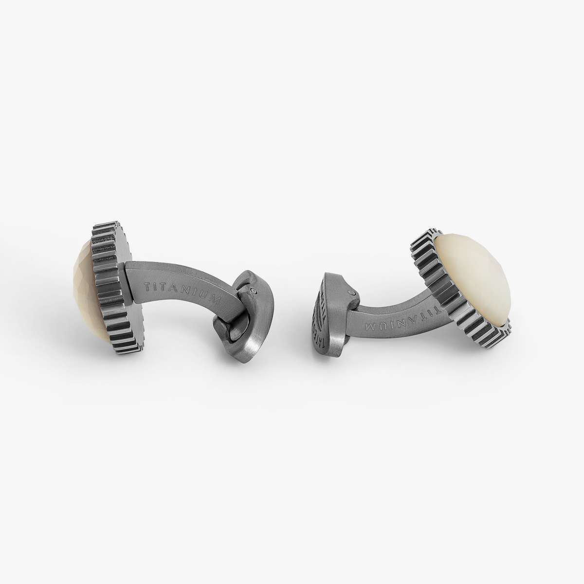 Aurora Domed Gear Titanium Cufflinks with White Mother of Pearl