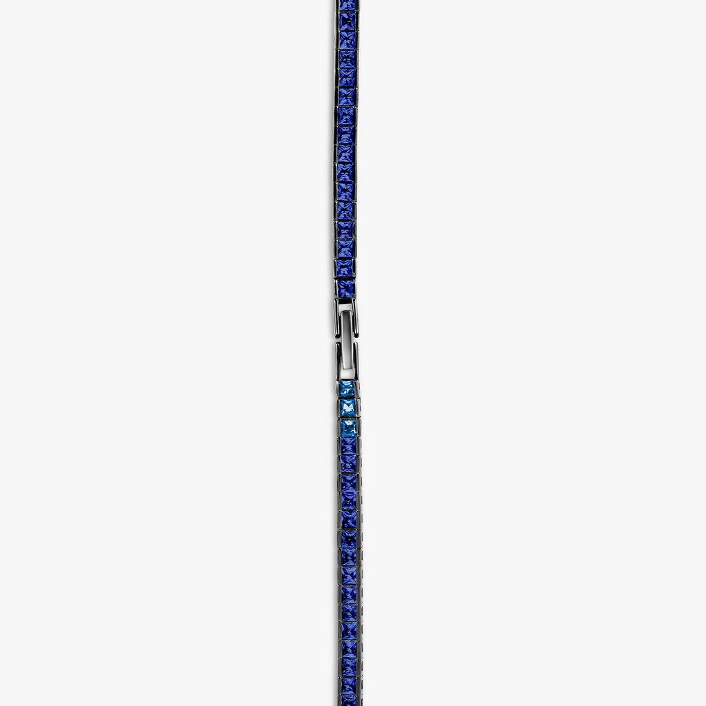 Quadro Tennis Semi-Precious Necklace In Black Rhodium Plated Sterling Silver With Blue Spinel