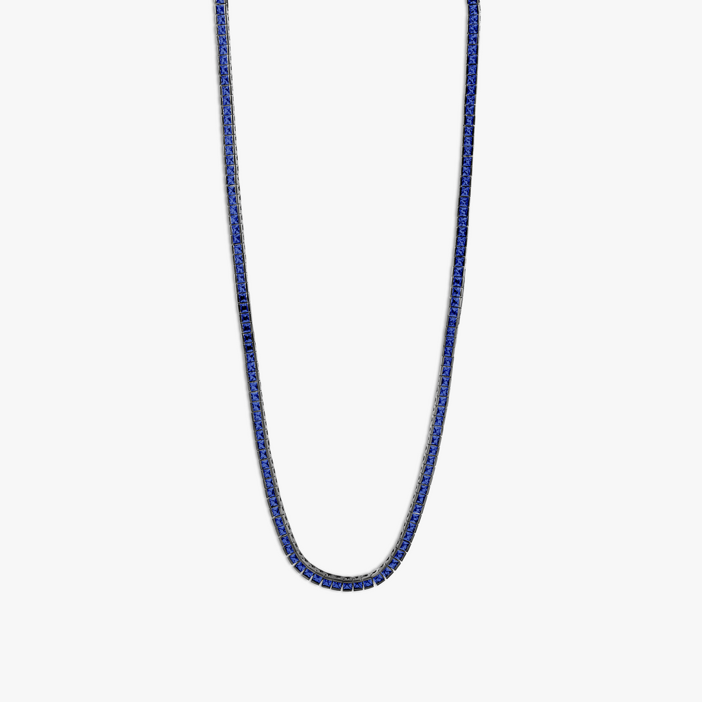 Quadro Tennis Semi-Precious Necklace In Black Rhodium Plated Sterling Silver With Blue Spinel
