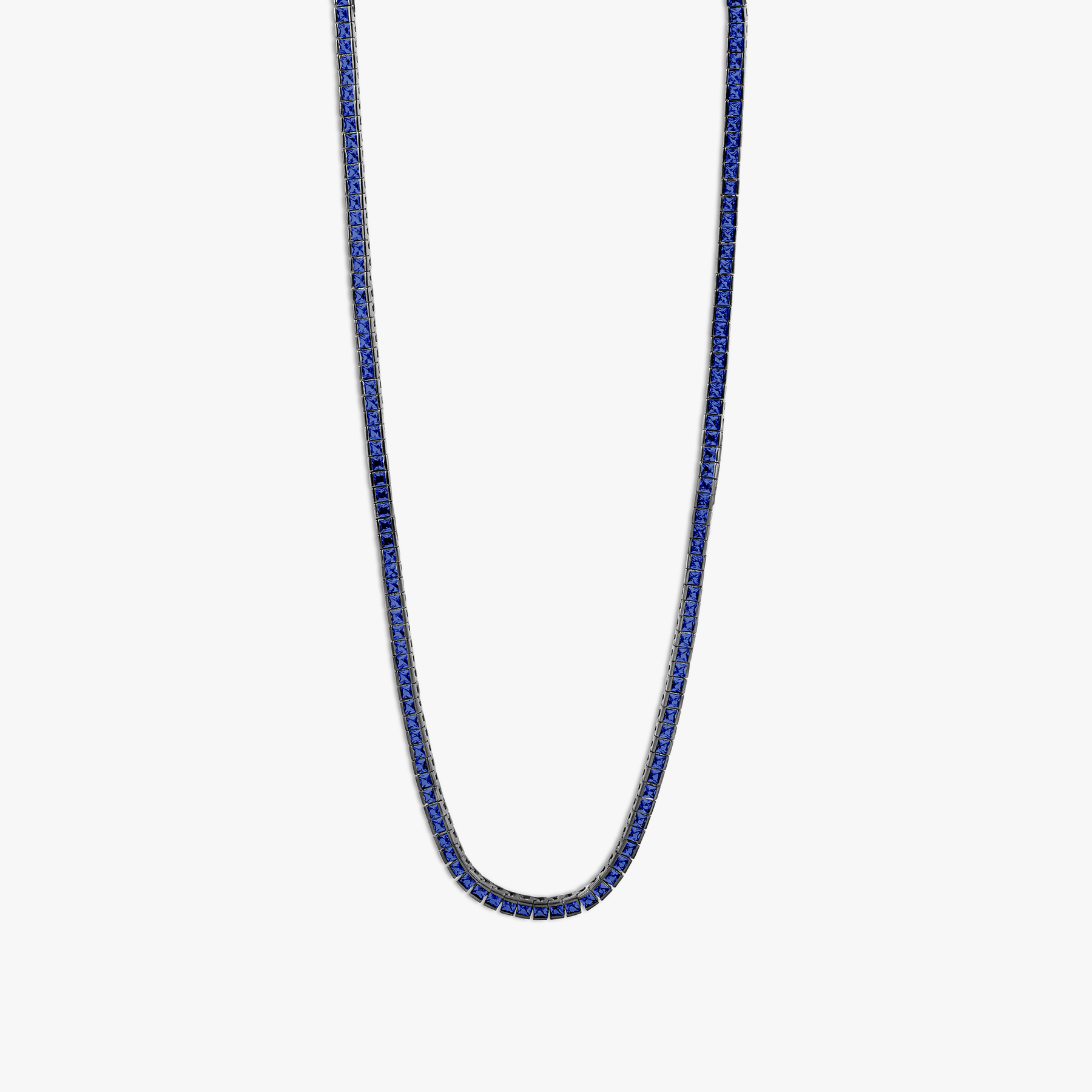 Quadro Tennis Semi-Precious Necklace In Black Rhodium Plated Sterling Silver With Blue Spinel