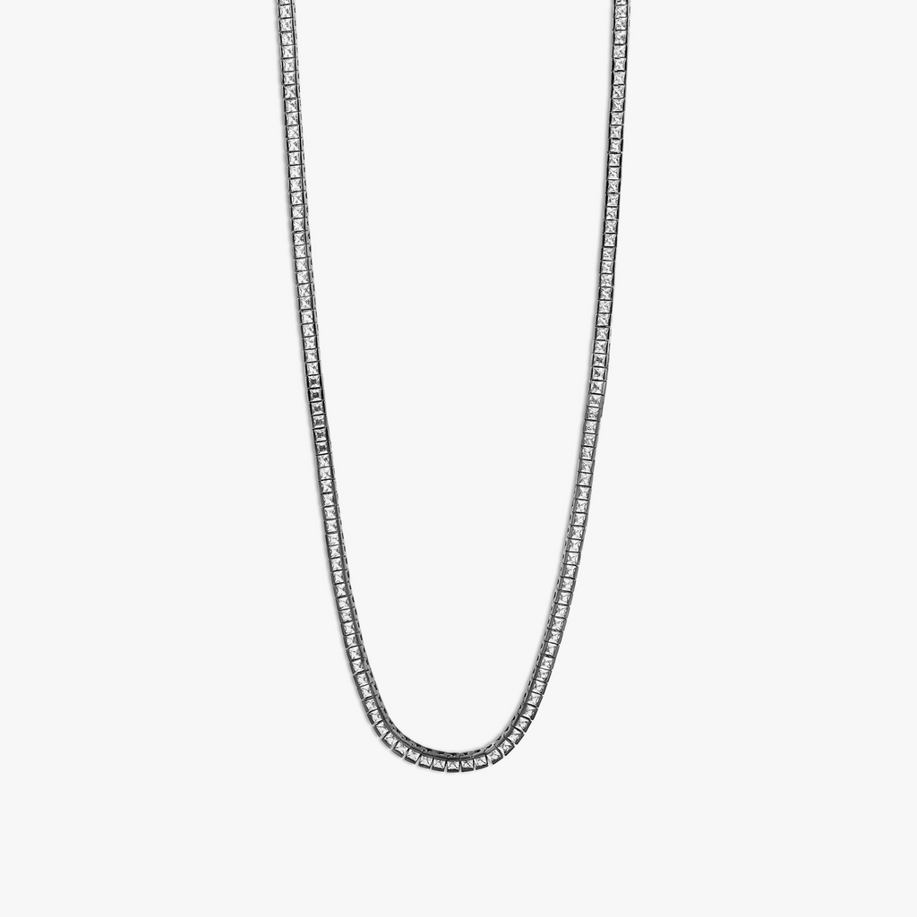Quadro Tennis Semi-Precious Necklace In Black Rhodium Plated Sterling Silver With White Spinel