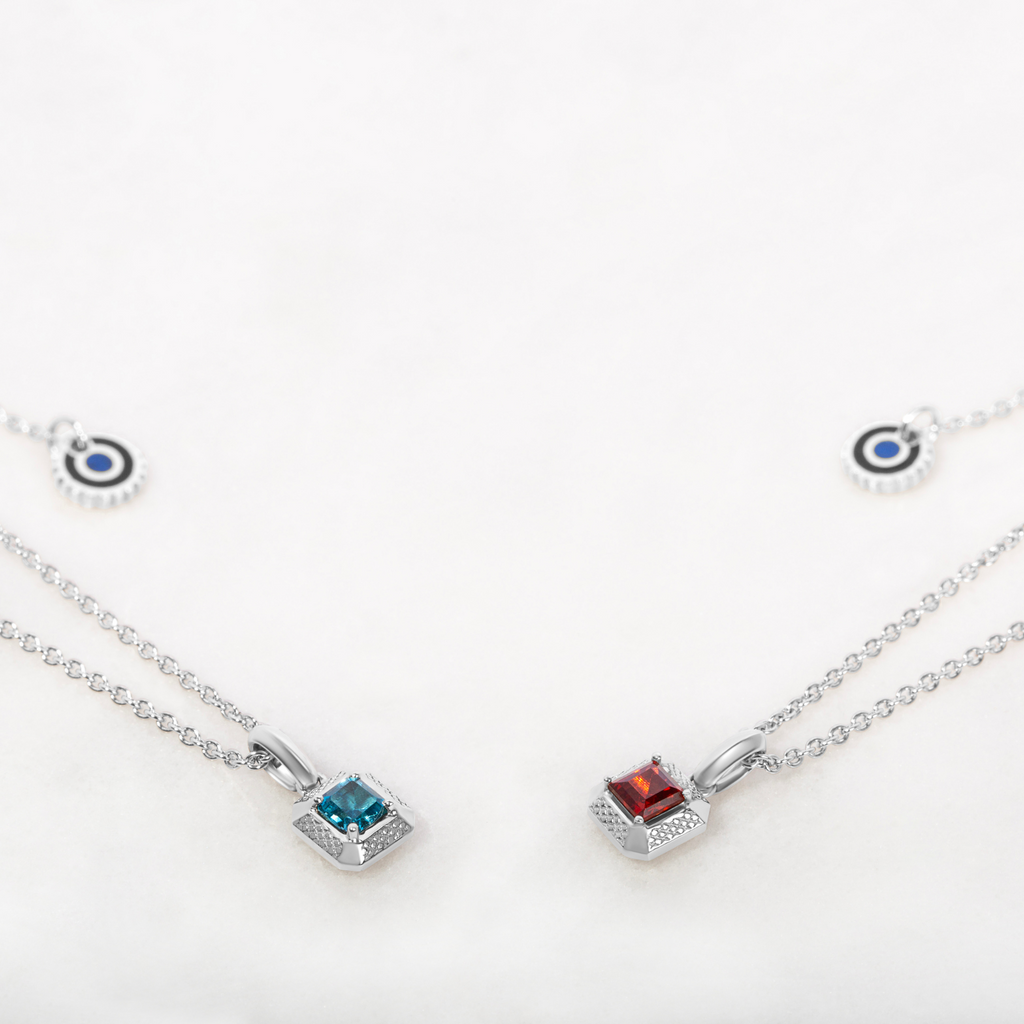 Blue Topaz Birthstone Necklace In Rhodium plated Sterling Silver