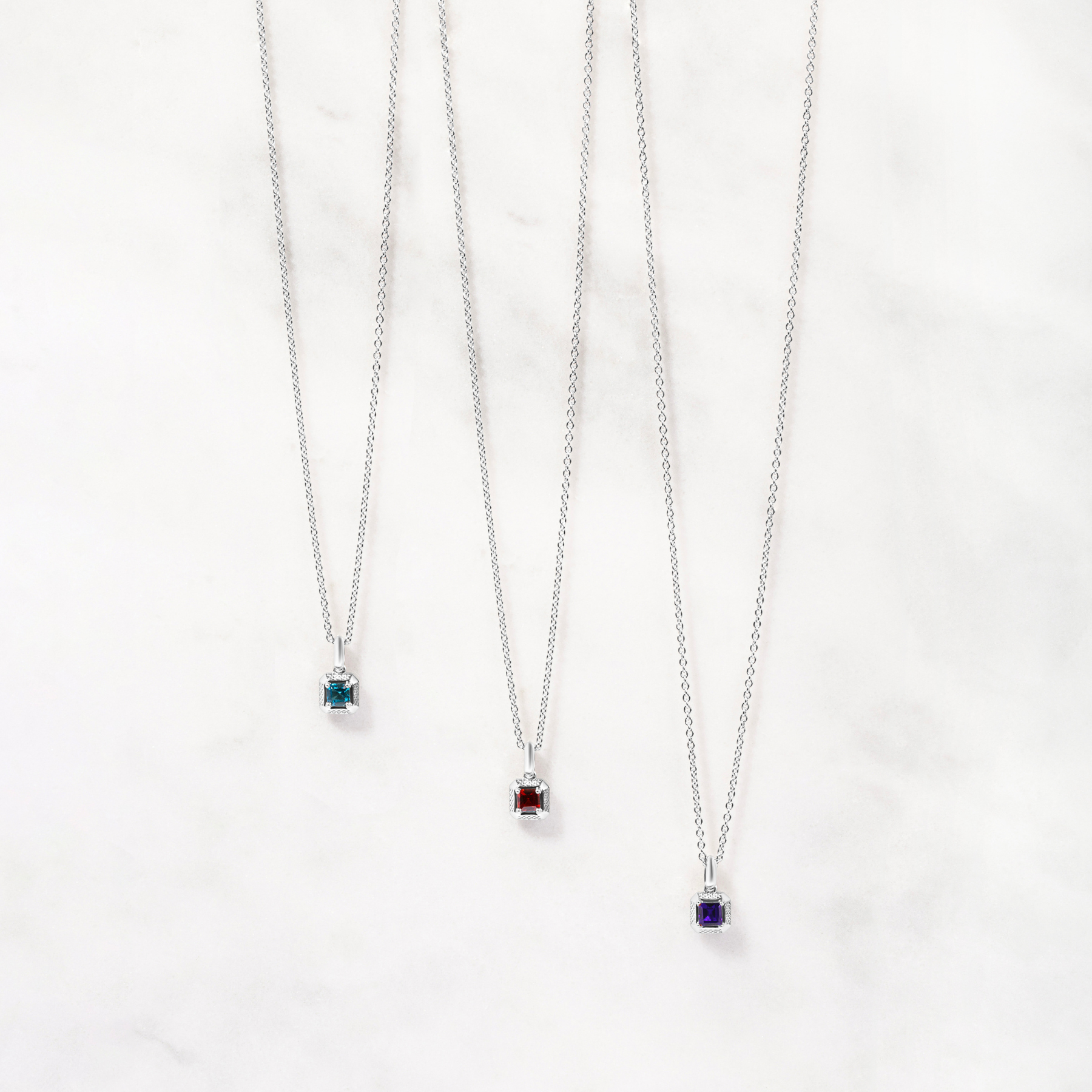 Garnet Birthstone Necklace In Rhodium Plated Sterling Silver