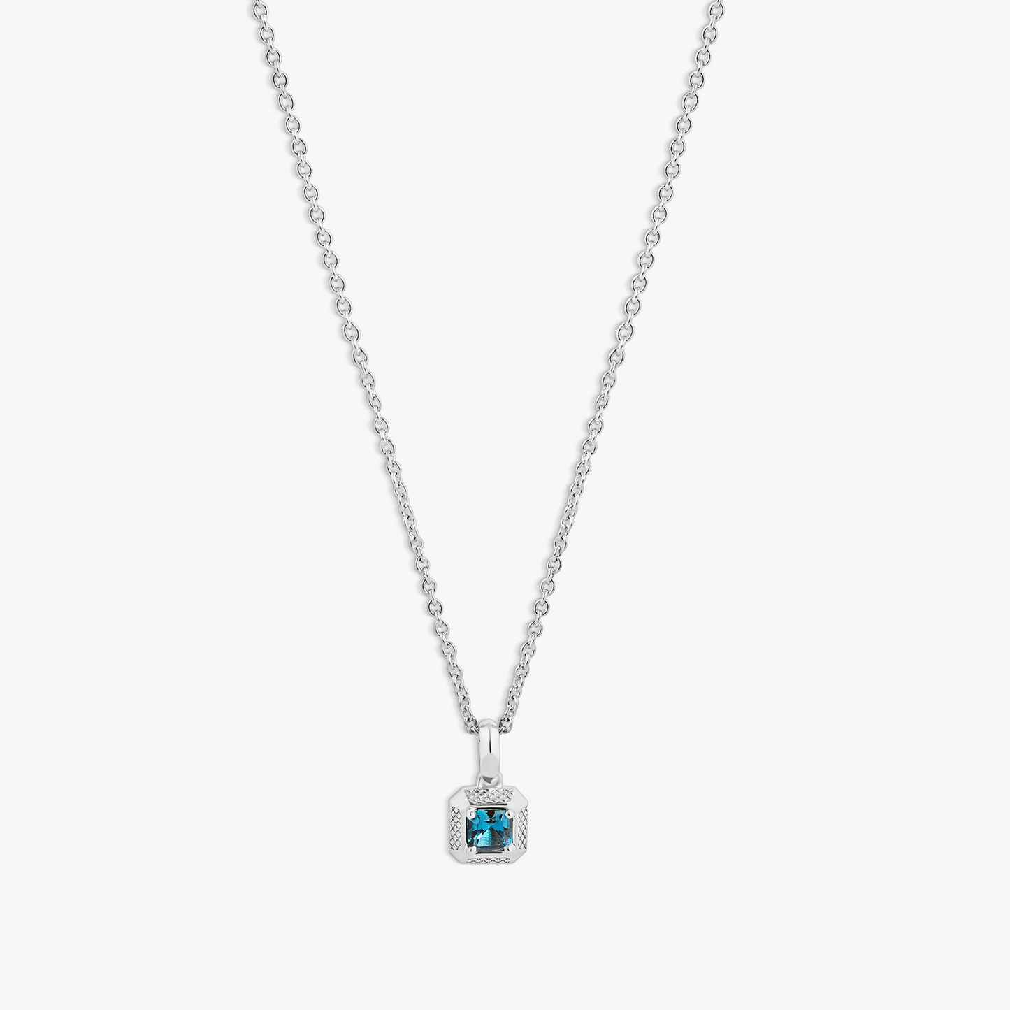 Blue Topaz Birthstone Necklace In Rhodium plated Sterling Silver