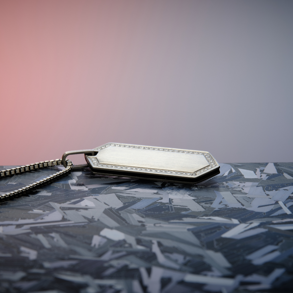 Automobili Lamborghini Hex Necklace In Titanium With White Diamonds