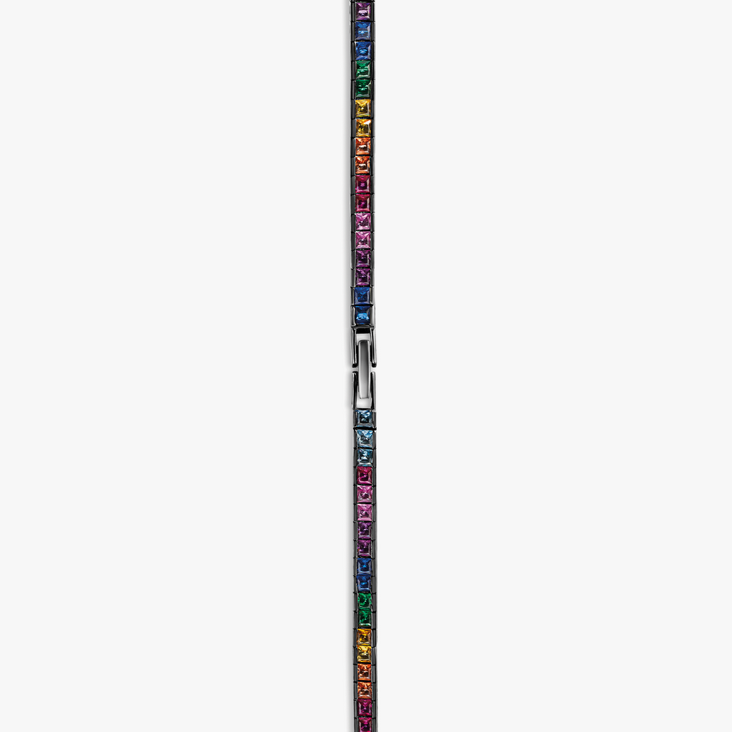 Quadro Tennis Semi-Precious Necklace In Black Rhodium Plated Sterling Silver With Multicolour Spinel
