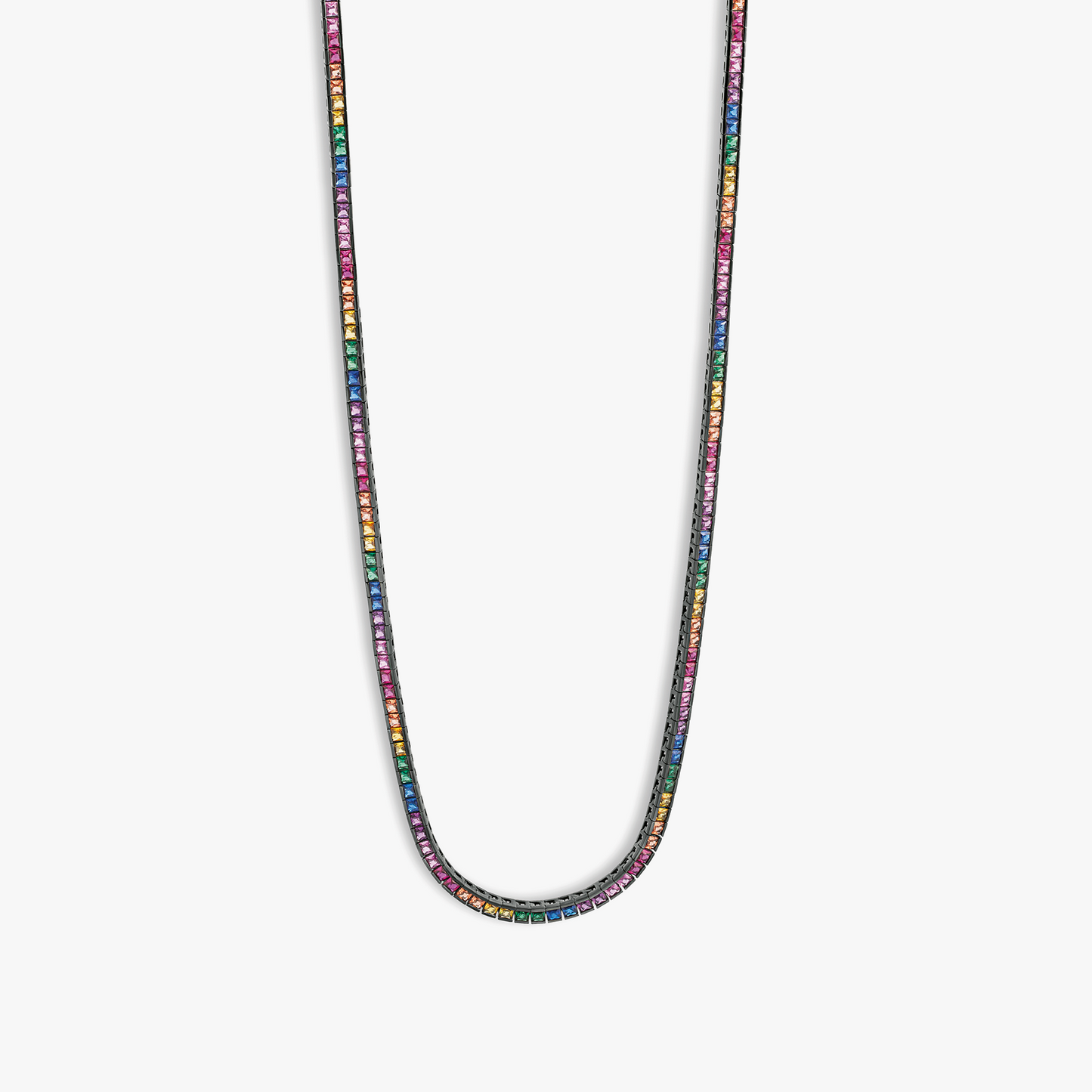 Quadro Tennis Semi-Precious Necklace In Black Rhodium Plated Sterling Silver With Multicolour Spinel