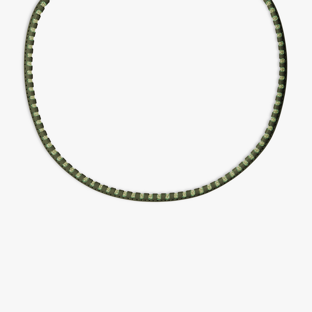 Mini Pop Perforated Pelle Necklace in Khaki Green