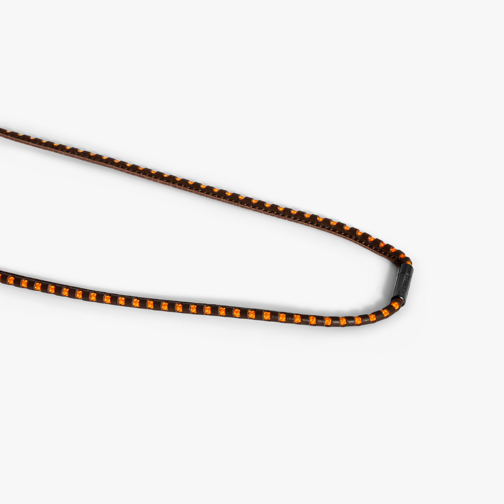 Mini Pop Perforated Pelle Necklace in Brown