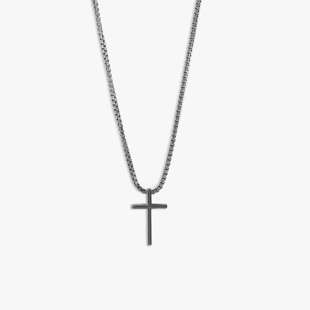 Cross Necklace with Evil Eye in Black Ruthenium Plated Sterling Silver
