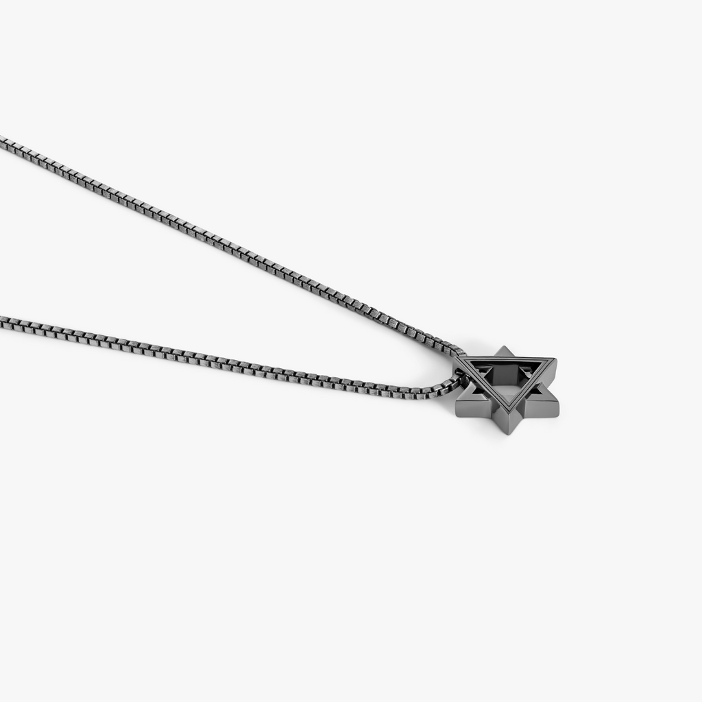 Star of David Necklace with Evil Eye in Black Ruthenium Plated Sterling Silver