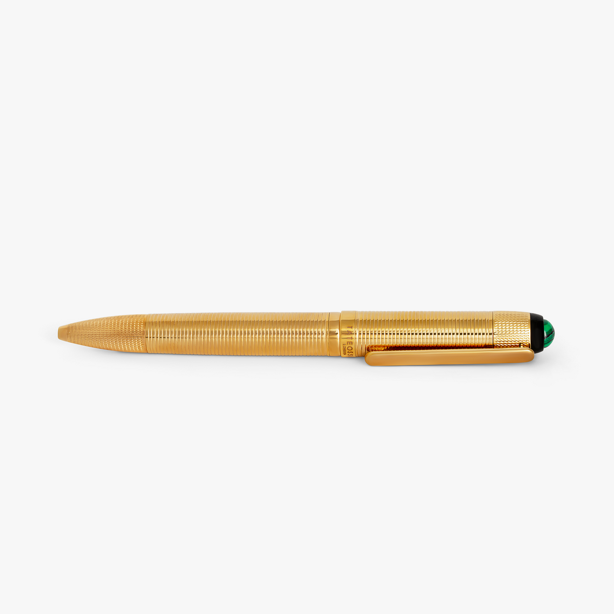 Cabochon Ribbed IP Gold Ballpoint Pen with Green Malachite