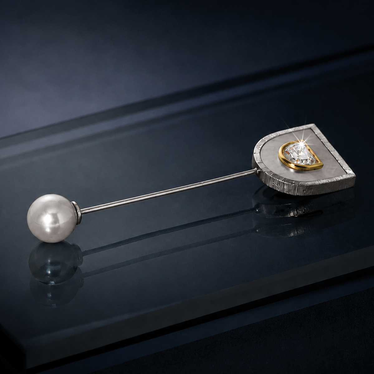 Art Deco Mezzaluna Diamond & Mother of Pearl Lapel Pin