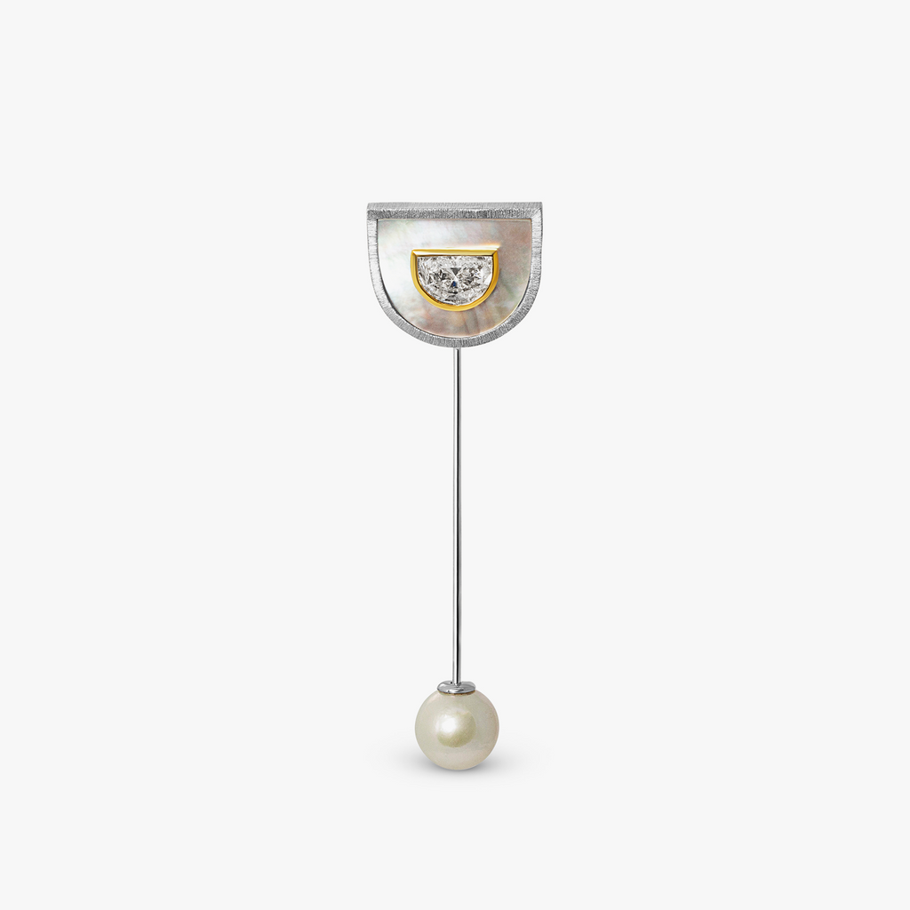 Art Deco Mezzaluna Diamond & Mother of Pearl Lapel Pin
